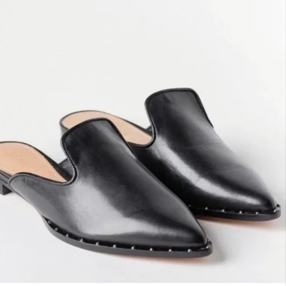 SCHUTZ Black Leather Pointed Mules